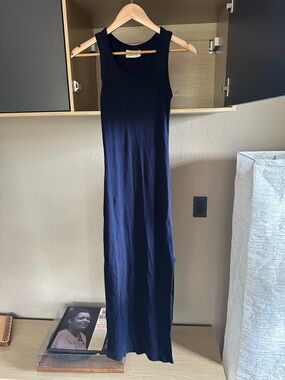 Sleeveless Cotton Navy Ribbed Maxi Dress - Unbranded